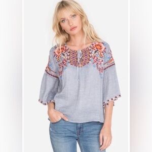 Johnny Was Women’s Embroidered Floral Blouse Top Flowy Size Small